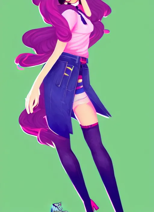 Image similar to female character inspired by 9 0's fashion and by madeline from celeste, art by rossdraws