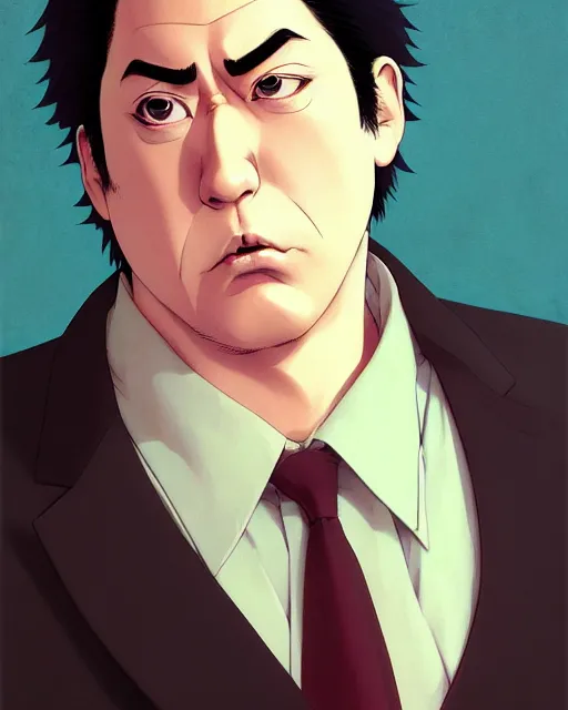Image similar to portrait Anime guy as Danny de Vito. fine-face, pretty face, realistic shaded Perfect face, fine details. Anime. realistic shaded lighting by Ilya Kuvshinov katsuhiro otomo ghost-in-the-shell, magali villeneuve, artgerm, rutkowski, WLOP Jeremy Lipkin and Giuseppe Dangelico Pino and Michael Garmash and Rob Rey in official suit