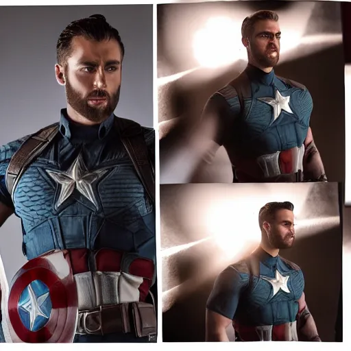 Image similar to Gigachad as Captain America, cinematic lighting, HD,