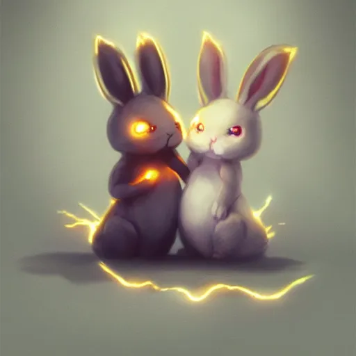 Prompt: cute bunnies made out of lightning!!!, thunder, drawn by artstation, energy, particle effects!!!! sakimichan, greg rutkowski, kyoto animation, ufotable, anime, trigger