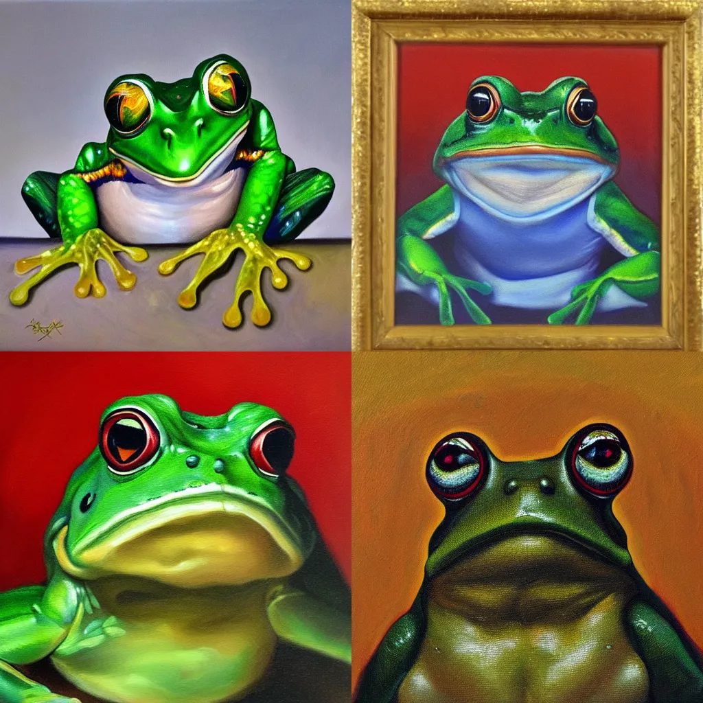 Prompt: portrait of a king frog, oil painting, masterpiece