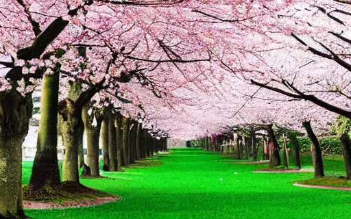 Image similar to a forest of cherry blossom trees, ((arizona green tea)), poster