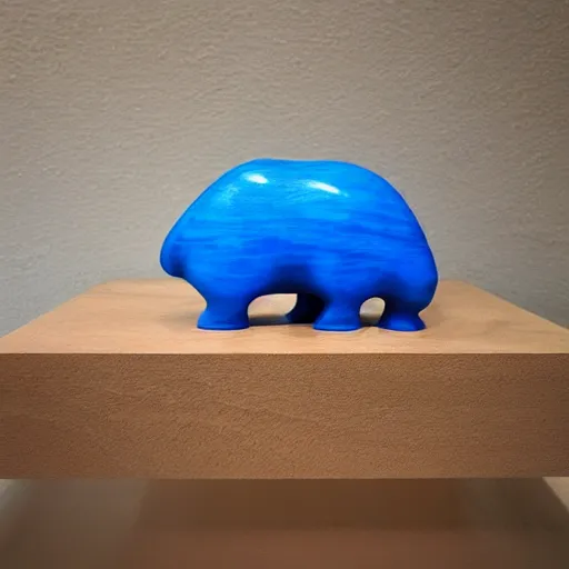 Image similar to a small wooden hippo with a blue epoxy body and wood, an abstract sculpture by jean arp, behance, mingei, biomorphic, henry moore, sketchfab