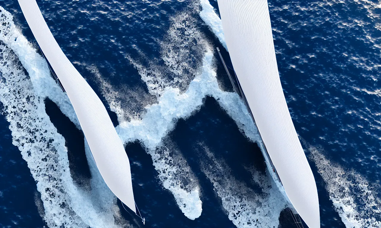 Prompt: sailing yacht breaking wave at open sea , dramatic camera angle, close up, by national geographic blue earth, high speed photography, octane render, 4k, award winning photography