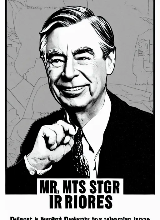 Image similar to propaganda poster mr rogers as dictator of north korea, 8 k, trending on artstation