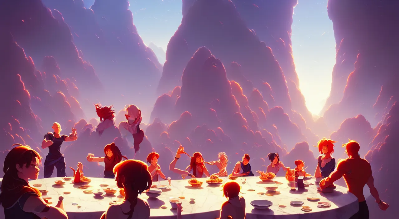 Prompt: infinity kitchen with people being fed, background only, in marble incrusted of legends official fanart behance hd by jesper ejsing, by rhads, makoto shinkai and lois van baarle, ilya kuvshinov, rossdraws global illumination