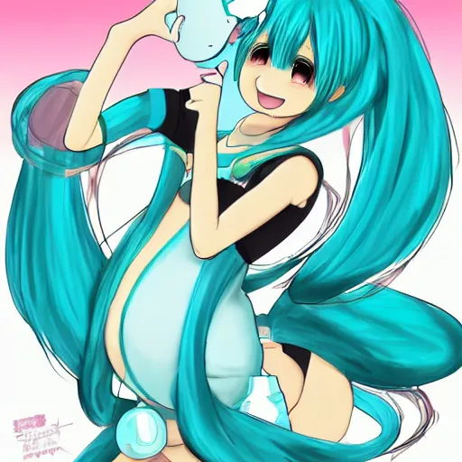 Prompt: cute pregnant hatsune miku with pregnant belly, baby struggling inside womb, kicks are visible on the belly, art in anime style, trending on pixiv