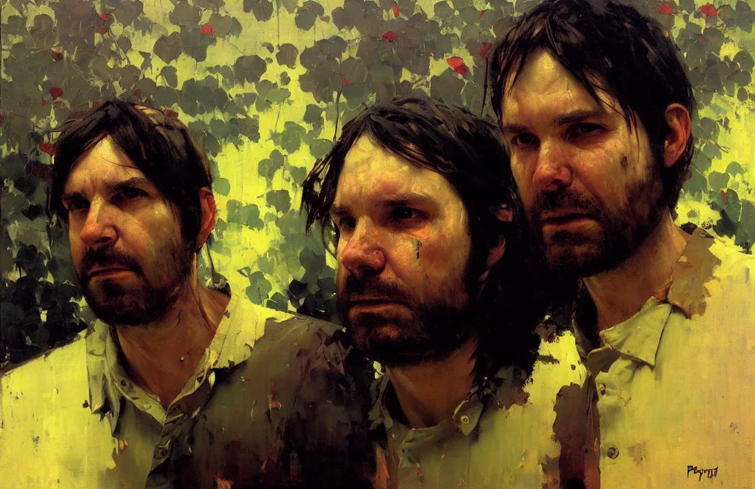 Image similar to portrait of boards of canada!!!!!!!!!!!!!!!!!!!!!!!!!!!, detailed face, detailed painting, epic lighting, by ilya repin, phil hale and kent williams