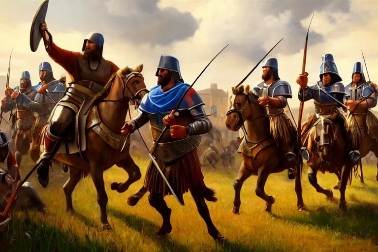 Prompt: ( ( a beautiful 8 k photorealistic masterpiece oil painting ) ( of ( man stuck in the age of empires 2 game ) ( knights and archers are chasing him ) ) ( hyperrealism ) ( 1 6 k ) ( trending on artstation )