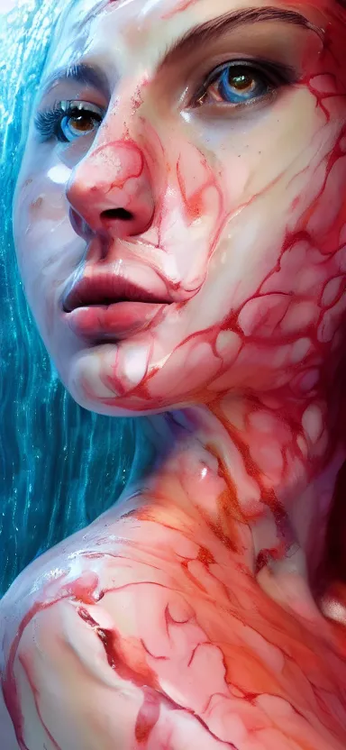 Prompt: 3 d female body silhouette sleeping in marble liquid acrylic fluid, cinestill, bokeh photography, photography by amy leibowitz and volfgandg schneider, bodypainting, painting by morava and goldalh, artstation, epic concept art, beautiful female face matte painting