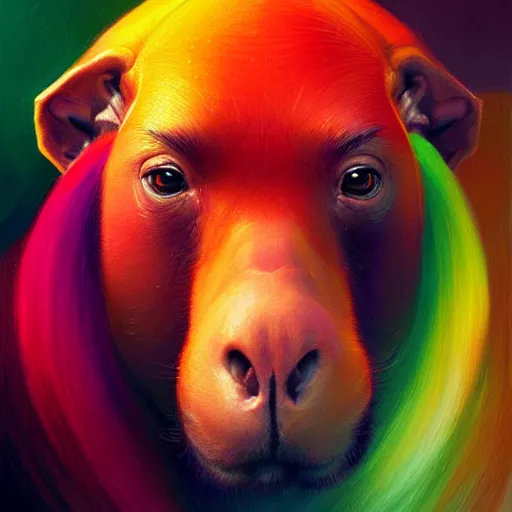 Image similar to A portrait of a capibara, colorful and Festive Captivating. rich vivid colors, ambient lighting, dynamic lighting, 4k, atmospheric lighting, painted, intricate, highly detailed by Charlie Bowater