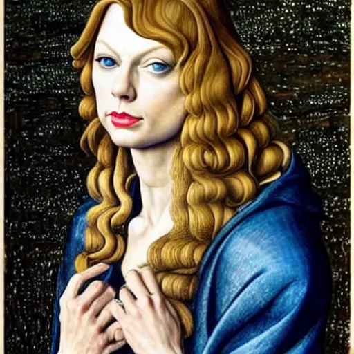 Image similar to taylor swift as gollum, elegant portrait by sandro botticelli, detailed, symmetrical, intricate