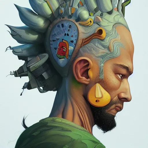 Prompt: humandesign mohawk projector portrait by gaston bussierre and charles vess and james jean and erik jones and rhads, inspired by rick and morty, epic, funny, huge scale, beautiful fine face features, intricate high details, sharp, ultradetailed