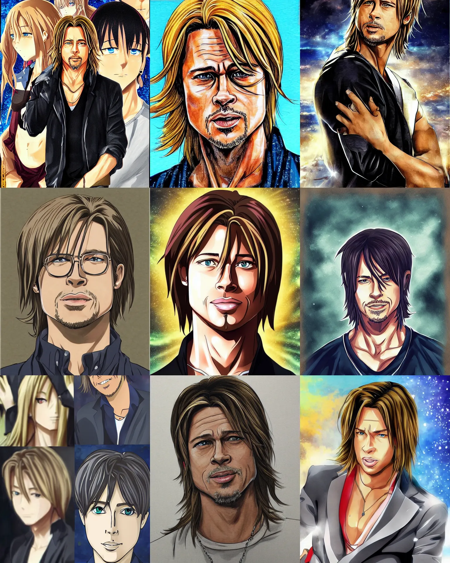 Prompt: Anime portrait of Brad pitt in style of Abec