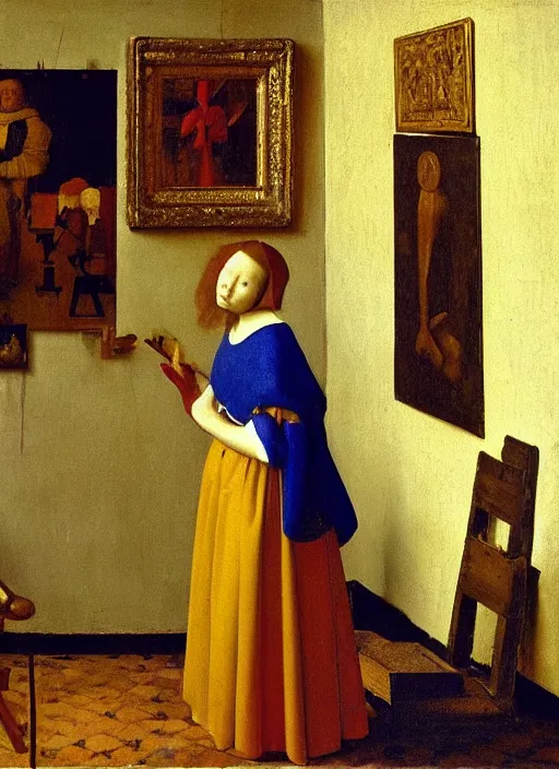 Image similar to paints, brushes, medieval painting by jan van eyck, johannes vermeer, florence