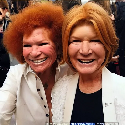 Image similar to Carrot Top and Martha Stewart are twins, selfie, shot on iphone, 10k likes on Twitter, having fun, high fidelity image