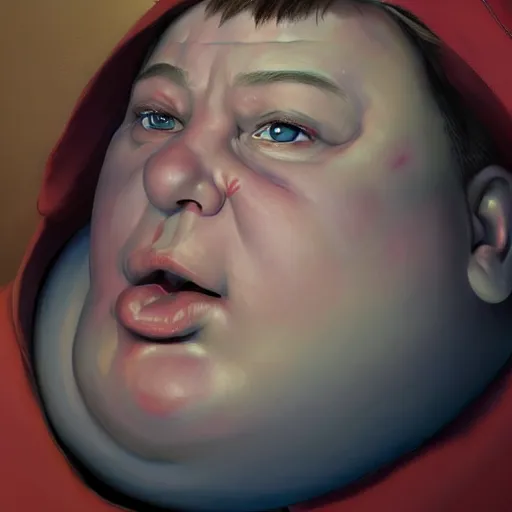 Image similar to hyperrealistic mixed media image of obese eric cartman, stunning 3 d render inspired art by greg rutkowski and xiang duan and thomas eakes, perfect facial symmetry, flesh texture, realistic, highly detailed attributes and atmosphere, dim volumetric cinematic lighting, 8 k octane detailed render, post - processing, masterpiece,