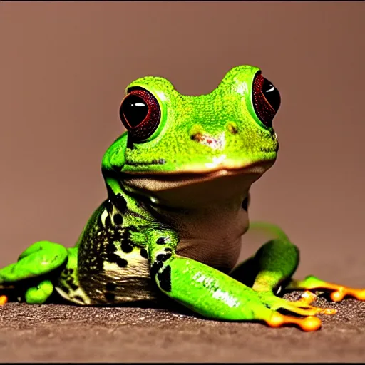 Image similar to a portrait photo of frog dog rabbit gecko, award winning photography, 5 0 mm