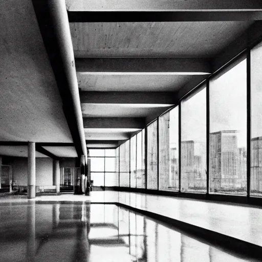 Prompt: eco brutalist interior with high celing and big windows, highly detailed, excellent composition, dramatic lighting, photography, 3 5 mm, kodak film