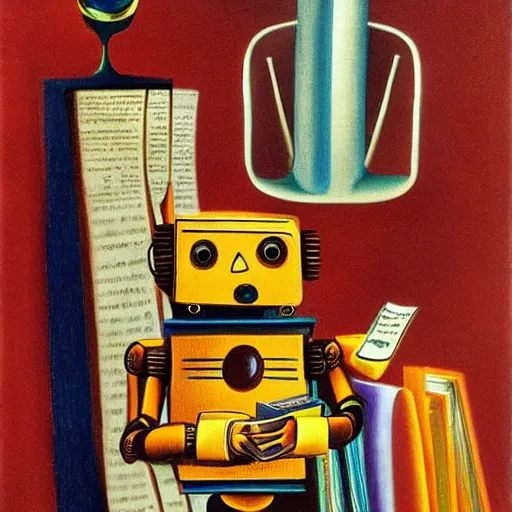 Image similar to a robot reading a book by salvador dali