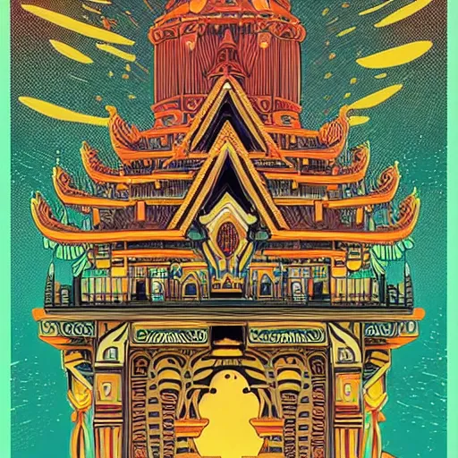 Image similar to highly detailed illustration of a temple on a strange planet, featured in juxtapoz magazine, featured in behance, by kilian eng, by thomas rome