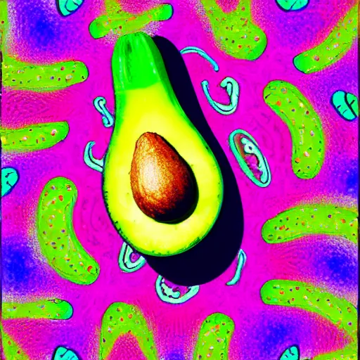 Image similar to avocado banana, psychedelic, digital art