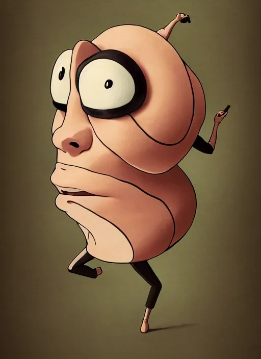 Image similar to caricature picture of a human snail, professionally color graded, interesting angle, sharp focus, 8 k high definition, insanely detailed, intricate, funny, art by jacob shaw and studio ghibli