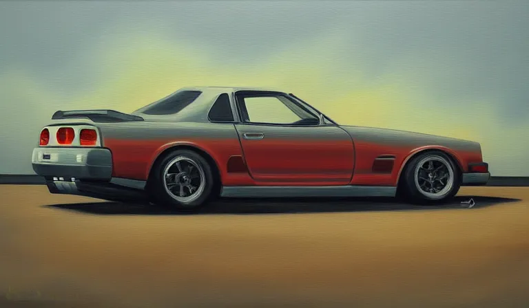 Image similar to skyline gtr oil painting, desktop wallpaper, trending on deviantart, artstation