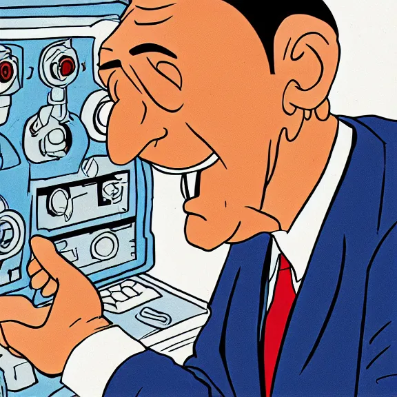 Image similar to walt disney illustration of a man frustrated with a computer