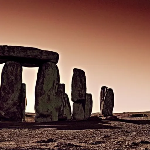 Prompt: stonehenge on mars with space and spaceship in the background