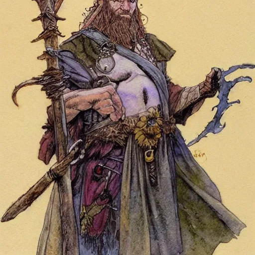 Prompt: a realistic and atmospheric watercolour fantasy character concept art portrait of urho kekkonen as a druidic warrior wizard looking at the camera with an intelligent gaze by rebecca guay, michael kaluta, charles vess and jean moebius giraud