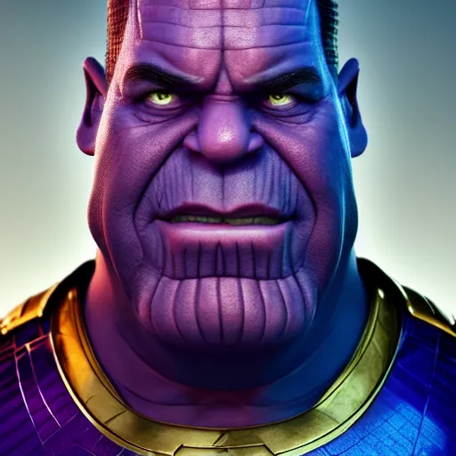Image similar to a portrait of abdelfattah alsisi as thanos, the pixar adaptation, with same hairstyle, angry facial expressions, hyper detailed, digital art, trending in artstation, cinematic lighting, studio quality, smooth render, unreal engine 5 rendered, octane rendered