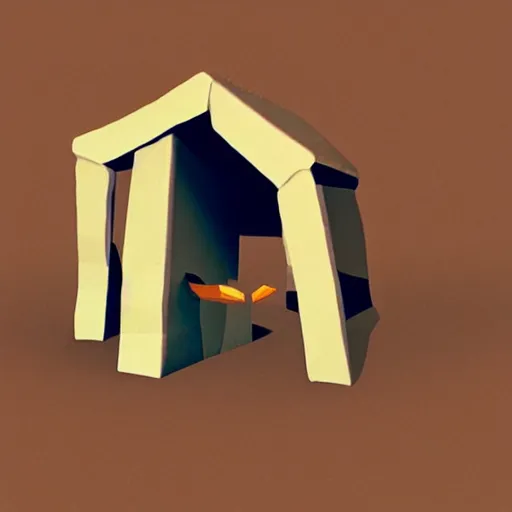 Image similar to a low poly creature inviting you into its house