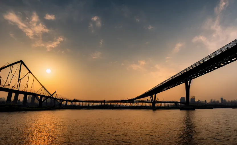 Prompt: a photo of wuhan yangtze river bridge, sunset, cinematic, 8 k, highly - detailed