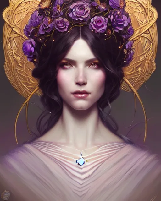 Prompt: beautiful ethereal queen portrait, art nouveau, fantasy, intricate flower designs, elegant, highly detailed, digital painting, artstation, concept art, matte, sharp focus, illustration, art by Artgerm and Greg Rutkowski and WLOP