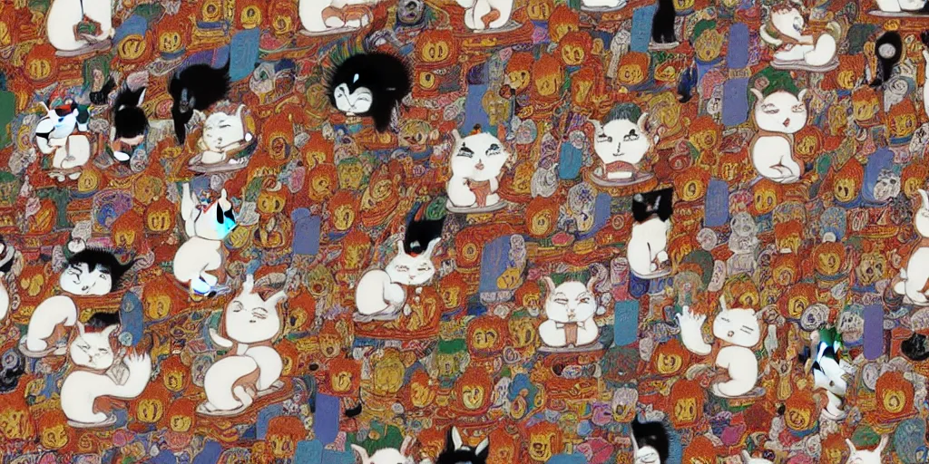 Prompt: 8 k uhd recursive image of praying buddhist cats, by katsuhiro otomo, anime, cartoon