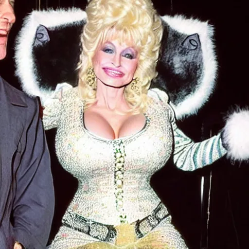 Prompt: A photo of Dolly Parton wearing a cat costume.