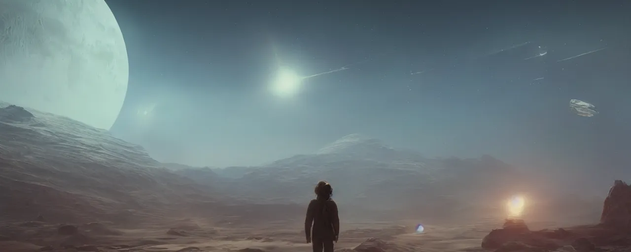 Image similar to 🛸!!! the image is like beautiful dream, 4k post-processing highly detailed, art station, unreal engine + cinematography by Wes Anderson, Wide angle shot, futuristic, volumetric light, Fuji film, intricate detail, hyperreal, hyperrealistic, 4K, Octane render, unreal engine cinematic, sublime atmosphere,