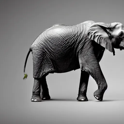 Prompt: A photo of an elephant, isometric view, white background, photography, stock photo