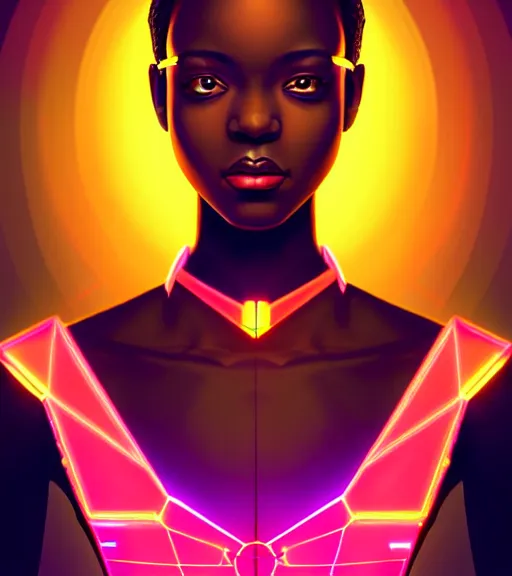 Image similar to symmetry!! african princess of technology, solid cube of light, hard edges, product render retro - futuristic poster scifi, lasers and neon circuits, beautiful dark skin african princess, intricate, elegant, highly detailed, digital painting, artstation, concept art, smooth, sharp focus, illustration, dreamlike, art by artgerm