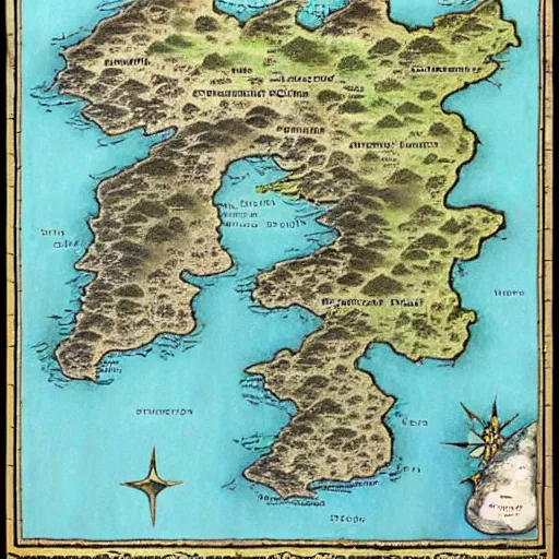 Image similar to detailed map of a fantasy world with different realms