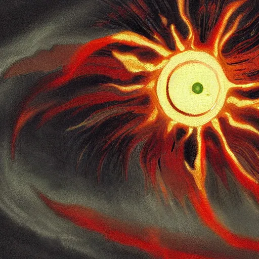 Prompt: a 1 8 7 0 painting of the sun exploding, painting, digital art, harsh lighting