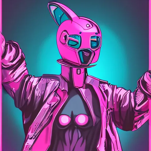 Prompt: cyberpunk pink easter bunny as the leader of a futuristic communist nation, cybernetics, sharp lines, digital, artstation, colored in