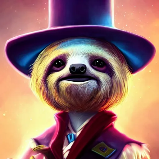 Image similar to epic professional digital airbrushed portrait art of a cute baby sloth dressed as a magician,, best on artstation, cgsociety, wlop, Behance, pixiv, cosmic, epic, stunning, gorgeous,, masterpiece by Dorian Cleavanger and Stanley Lau,