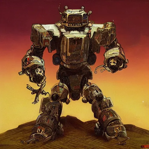 Image similar to beastial ursine combat mecha in the style of vasily vereshchagin and evangelion