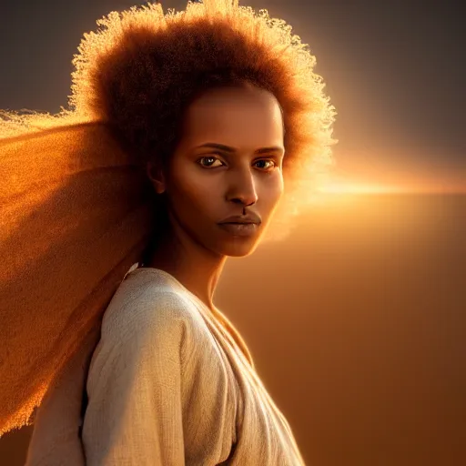 Image similar to photographic portrait of a stunningly beautiful ethiopian renaissance female in soft dreamy light at sunset, contemporary fashion shoot, by edward robert hughes, annie leibovitz and steve mccurry, david lazar, jimmy nelsson, breathtaking, 8 k resolution, extremely detailed, beautiful, establishing shot, artistic, hyperrealistic, beautiful face, octane render