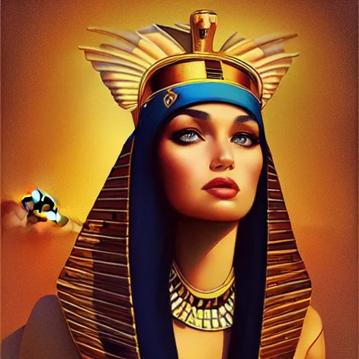 Image similar to lofi queen of egypt portrait, pyramids, Pixar style, by Tristan Eaton Stanley Artgerm and Tom Bagshaw.