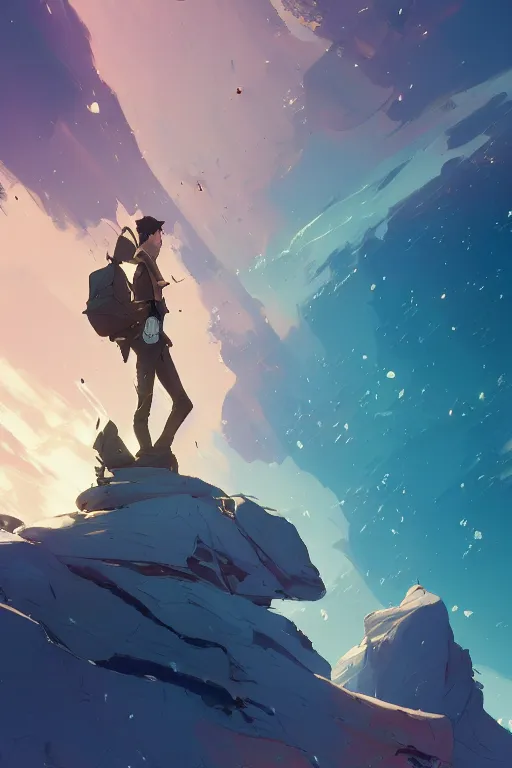 Image similar to looking up into the sky i see an anxious reflection of myself behance hd artstation by jesper ejsing, by rhads, makoto shinkai and lois van baarle, ilya kuvshinov, ossdraws, that looks like it is from borderlands and by feng zhu and loish and laurie greasley, victo ngai, andreas rocha