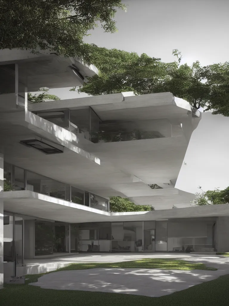 Image similar to “A mid-century stahl house by Pierre Koenig, trending on artstation, octane render, cgsociety, digital art”