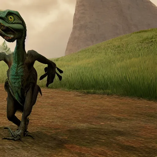 Image similar to green hills zone with a velociraptor